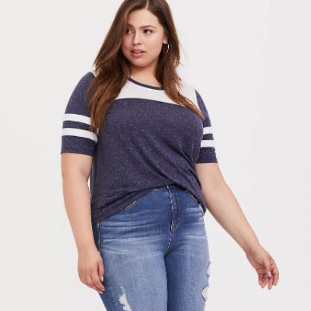 Torrid Navy & White Classic Fit Football Tee NWT Size 1 14/16